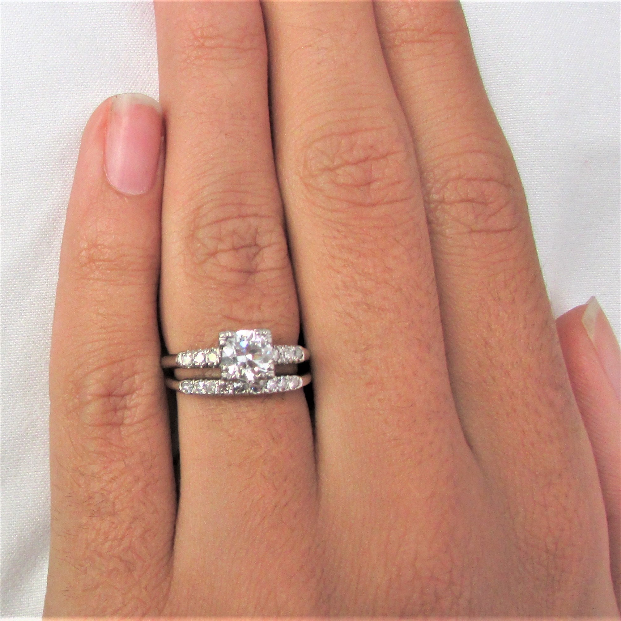 Vintage Diamond Bridal Set: 0.66ct VVS1, 14k White Gold Wedding