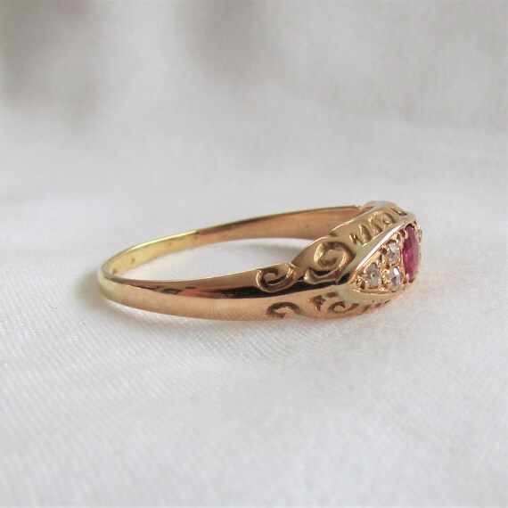 Ruby and Diamond Engraved Band Ring - English Ori… - image 3