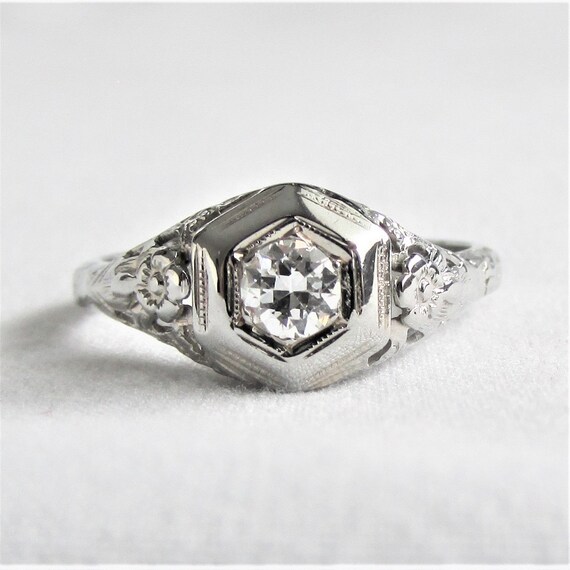 Antique Diamond Engagement Ring Art Deco VVS2 Diamond Filigree | Etsy