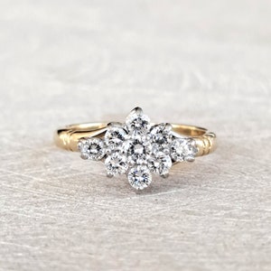 18K Yellow Gold Diamond Cluster Ring: .39 Ctw Cocktail Ring, Size 4.75