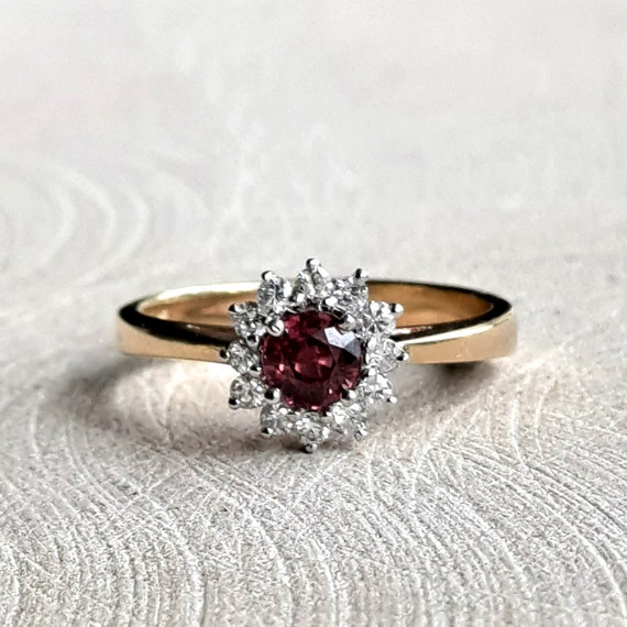 Ruby and Diamond Ring Gorgeous Halo Vintage Ruby … - image 1