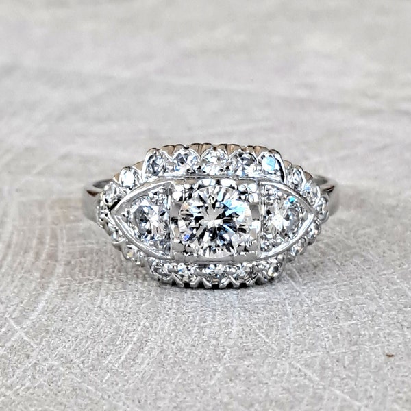 PLATINUM Antique Engagement Ring, Diamond Cluster Dinner Cocktail Right Hand Ring Navette Ring, Stunning! GIA G.G. Appraisal Incl 3,450 Usd!