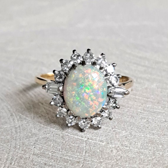 Opal and Diamond Engagement Ring or Right Hand Ri… - image 6