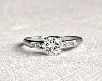 PLATINUM .60 Ctw, .51 Ct VS2  F Center, Plus Side Stones, Classic Style Vintage Engagement Ring! Gorgeous! GIA G.G. Appraisal Incl 3,220 Usd