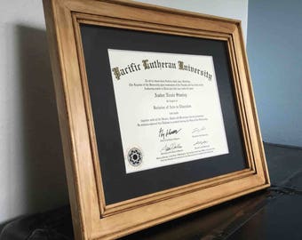 Clear Pine Diploma Frame with Mat: Handmade Certificate Holder