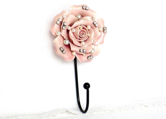 Black Floral Hook Shabby Floral Ceramic Hook Wall Coat Hook SALE!!