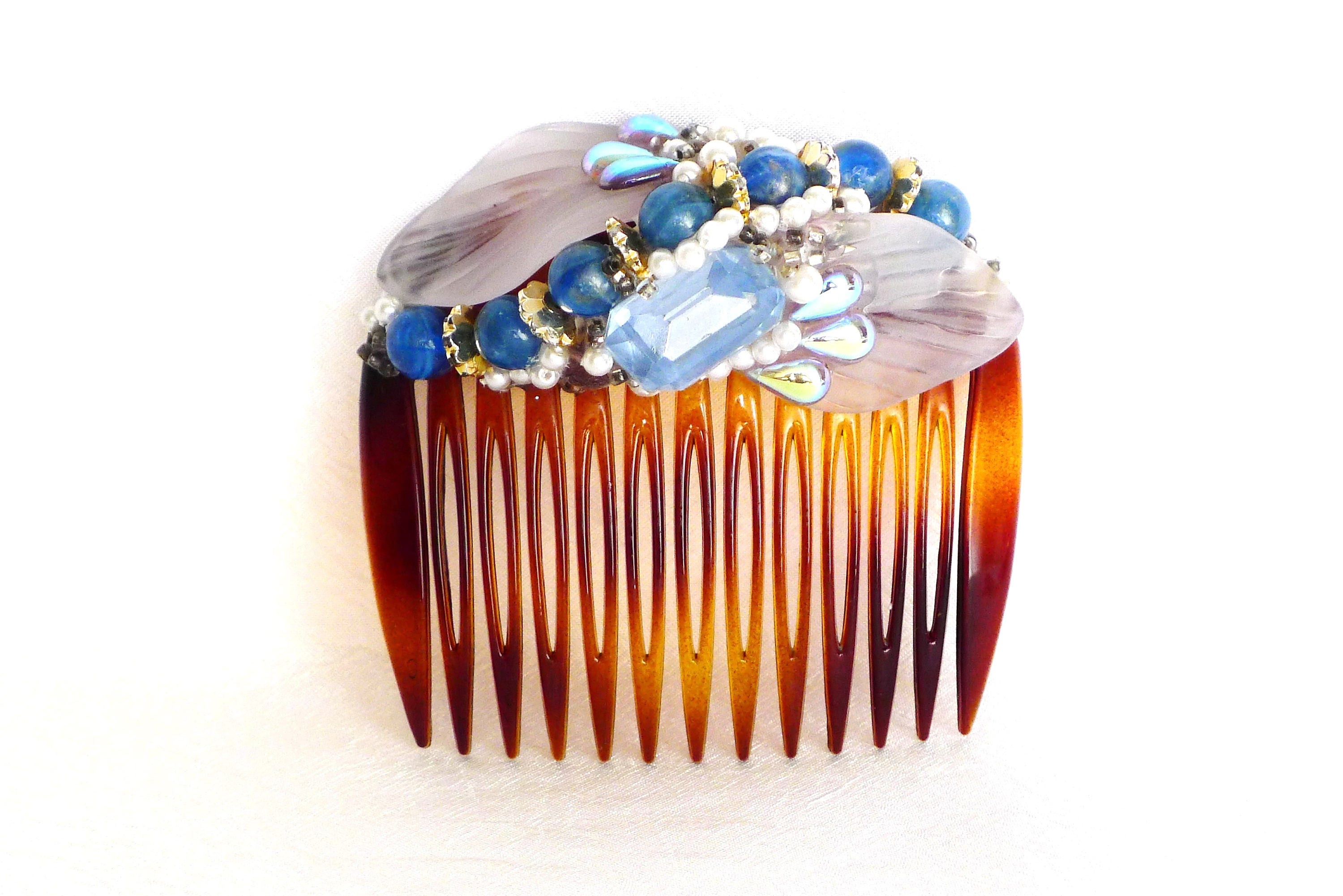 Blue and White Hair Comb for Prom - wide 3