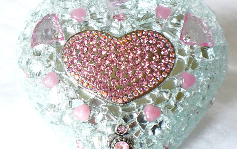 Heart Wall Art Pink Silver Heart Ornament Hanging Mosaic Etsy