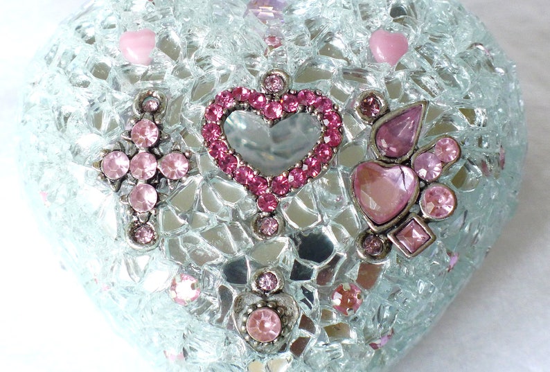 Heart Wall Art Pink Silver Heart Ornament Hanging Mosaic Etsy