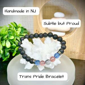 Original Trans Pride Bracelet FTM MTF Transman Transwoman Trans Transgender Bracelet Blue Fluorite Rutilated Quartz Strawberry Quartz