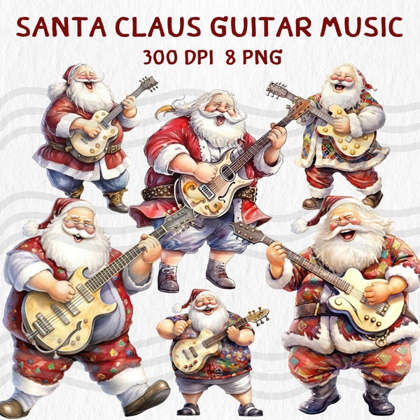 Weihnachtsmann spielt Gitarre, Weihnachtsmann-Musik, Weihnachtsmann-Aquarell-Clipart, Weihnachtsmann-Sublimation, Weihnachtsmann-PNG, Weihnachtsmann-Gitarre, Weihnachts-Clipart 8 PNG