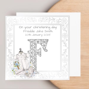 Tarjeta de Bautismo Personalizada – Tarjeta de Bautizo Diseñada a Mano – Nombre Personalizado – Recuerdo de Bebé