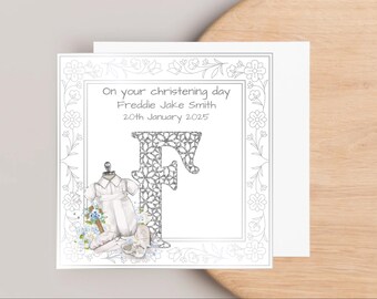 Baptism Card Personalised – Hand Designed Christening Card – Custom Name – Baby Keepsake