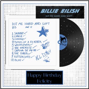 Tarjeta de felicitación personalizada inspirada en Billie Eilish - Cumpleaños - Hit Me Hard and Soft Tour