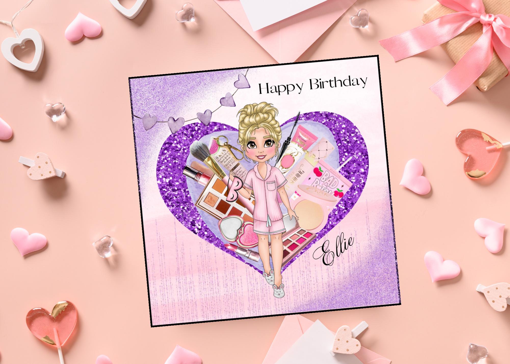 Biglietto Di Compleanno Personalizzato P Louise - Trucco Glam Rosa E Oro