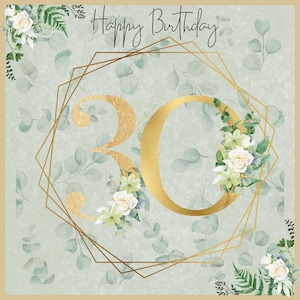 Carte personnalisée 30e anniversaire - vert sauge et or