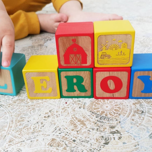 Personalized Wood Name Blocks, Alphabet Baby Custom Letters Wooden Toy, Natural Nursery Home Decor