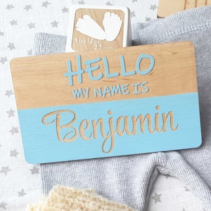 Houten Hallo Mijn Naam is Teken, Geboortekaartje Teken, Baby Shower Gift, Pasgeboren Foto Prop