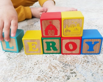 Personalized Wood Name Blocks, Alphabet Baby Custom Letters Wooden Toy, Natural Nursery Home Decor