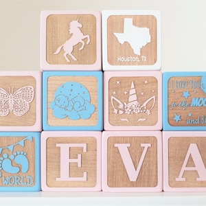 Bloques de madera para bebés, Bloque personalizado, Nuevo regalo para bebés, Bloque de letras de madera, Conjunto de bloques de recuerdo para bebés, Regalo de cumpleaños, Bloques de nombres