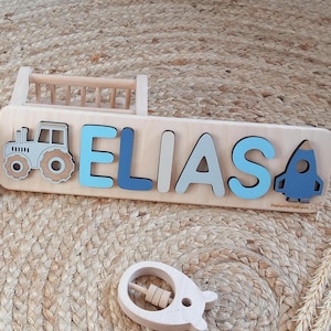 Rompecabezas de nombre, regalo personalizado de Navidad para niños pequeños, rompecabezas de madera, regalo de primer cumpleaños para bebé, decoración neutra para guardería