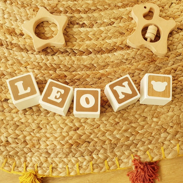 Personalized Wood Name Blocks, Alphabet Baby Custom Letters Wooden Toy, Natural Nursery Home Decor