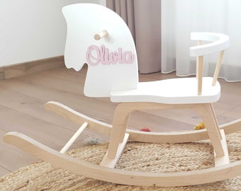 Caballo mecedor personalizado, juguete de caballo mecedor de madera, caballo mecedor clásico para niños, regalo de Navidad personalizado para bebés