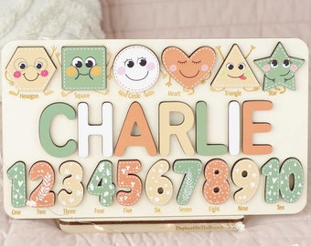 Personalized Name Puzzle, Wooden Baby Name Puzzle, Baby Boy or Girl 1 Year Old Gift, Montessori Baby Toys