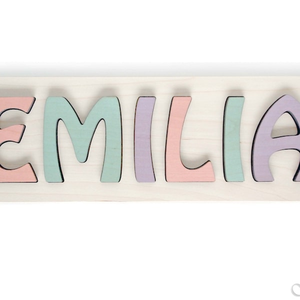 Personalized Name Puzzle, Montessori Toys, Wooden Puzzle For Child, Baby Gift, Custom Name Sign, Pastel Color Girl, First Christmas Gift