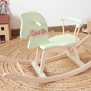 Personalized Wooden Rocking Horse / Custom Christmas Gift for Baby, Toddler / Baby Shower, Birthday Gift / Wooden Handmade Toys / Pastel