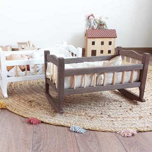 Doll Cradle, Wooden Rocking Doll Bed Personalized with Name , Gift for Kids, Birthday Baby Girl Gift