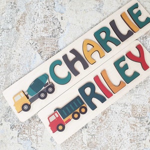 Personalized Name Puzzle with Truck Wooden Custom Name image 3