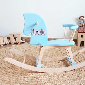 Personalized Rocking Horse, Wooden Handmade Toy for 1st Birthday Gift or Baby Shower