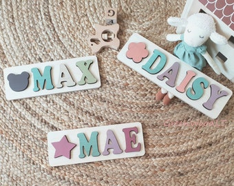 Personalized Name Puzzle, Wooden Name Puzzle for Toddler, Christmas, Birthday Gift, Custom Baby Shower Gift, Pastel Colors, Name Sign