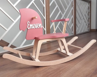 Wooden Rocking Horse / Christmas Gift for Baby or Toddler / Personalized Toy for Girl or Boy / Minimalist / Pastel