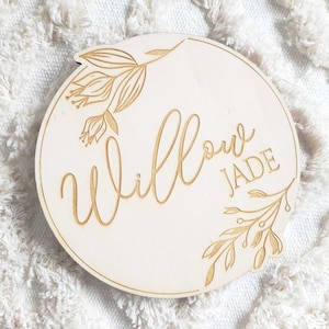 Birth Announcement Sign / Engraved Wooden Name Sign / Name Announcement Plaque / Wooden Nursery Decor / Newborn Photo Prop /Baby Shower Gift