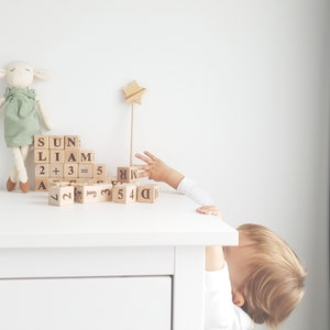 Wood Alphabet Blocks, Letter Learning Blocks, Set of Letters and Numbers, Wooded Number Block Set image 1