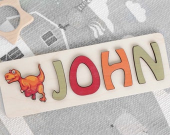 Personalized Name with Dinosaur, Puzzle Name Personalised Toy, Custom Name Board, Wooden Name Custom Puzzle, Boy Birthday Gift, Kids Room