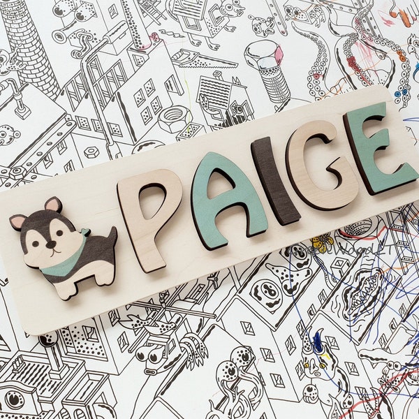 Personalized Name Sign With Dog, Name Puzzle, Raised Letters Puzzle, No Pegs Needed, Custom Toddler Name Sign, Christmas Baby Gift