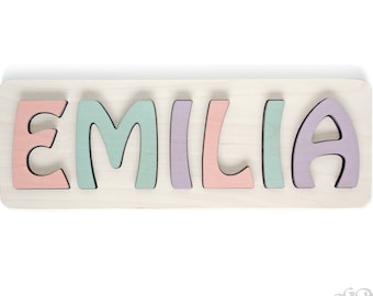 Personalized Name Puzzle, Montessori Toys, Wooden Puzzle For Child, Baby Gift, Custom Name Sign, Pastel Color Girl, First Christmas Gift