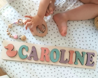 Personalized Name Puzzle, Nursery Decor, 1 st Birthday Gift, Custom Baby Shower Gift, Wooden Name Puzzle for Toddler, Pastel Colors