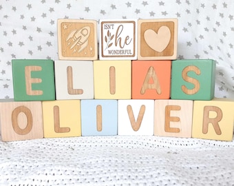 Personalized Name Blocks, Alphabet Baby Custom Letter  Wooden Blocks, Natural Nursery Decor, Custom Letter Cubes, Keepsake Baby Shower Gift