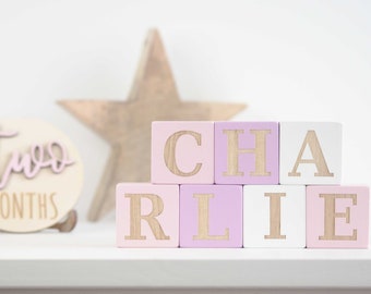 Wooden Blocks, Baby Room Décor, Wooden Nursery Name Baby Blocks, Nursery décor Girl, Boy, Handmade Personalized Blocks on Solid Wood