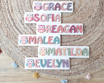 Baby Gift, Name Puzzle, Personalized Baby Name Puzzle, Custom Name Puzzle with Owl, Kids Room Décor, Baby Shower Gift, No Pegs Needed