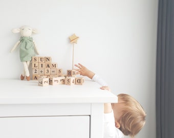 Wood Alphabet Blocks, Letter Learning Blocks, Set of Letters and Numbers, Wooded Number Block Set