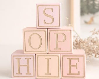 Personalised Wooden Name Blocks | Baby Cubes | Nursery Shelf Decor | Custom Baby Gift