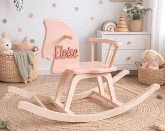 Cavalinho de balanço de madeira personalizado | Brinquedo personalizado para bebês e crianças pequenas | Presente para primeiro aniversário, chá de bebê e batizado