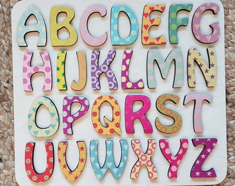 Wooden Alphabet Puzzle, Custom Puzzle Board, Christmas Gifts For Kids