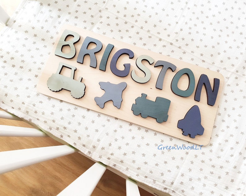 Personalized Name Puzzle with Symbols, Name Puzzles for Toddlers, Personalized Baby Name, Custom Baby Name Sign, Wooden Toys, Boy Room Gift image 2