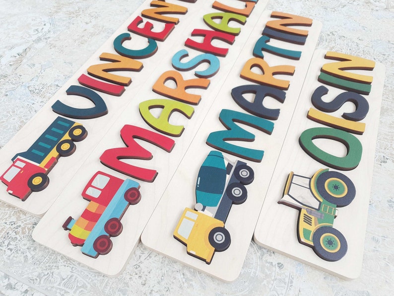 Personalized Name Puzzle with Truck Wooden Custom Name image 1